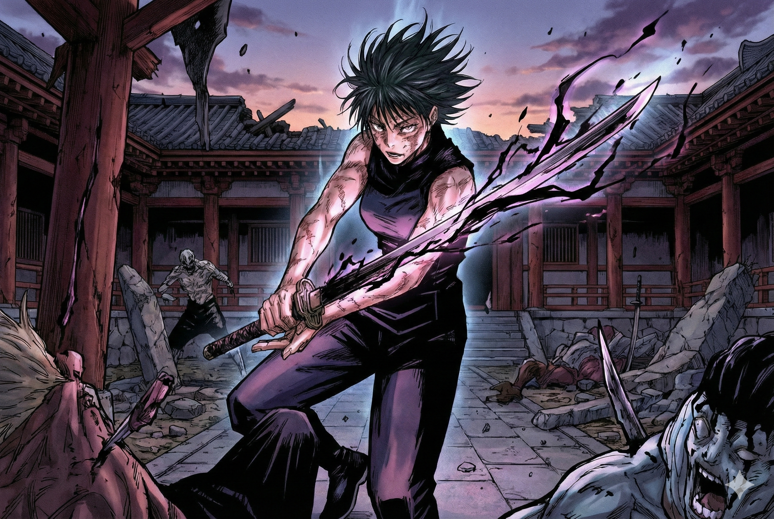 真希が刀を受け取り、呪力ゼロの完全な『天与呪縛』として覚醒したイメージ画像