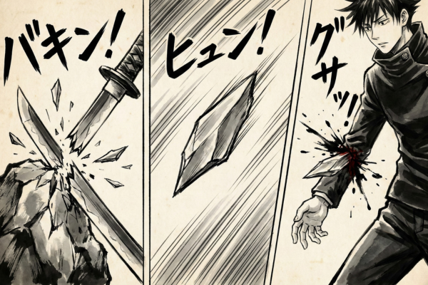 刀の刃先が欠けて、刃が飛んできて刺さってしまう図解画像
