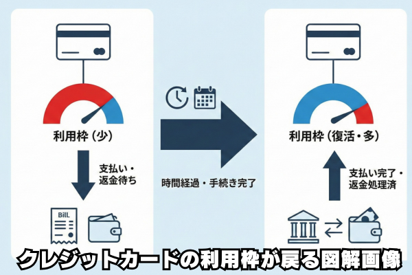 クレジットカードの利用枠が戻る図解画像