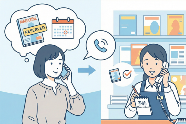 雑誌の取り置き予約を電話でしている図解画像