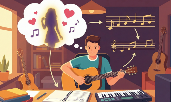 恋愛相手を思って作詞作曲している図解画像