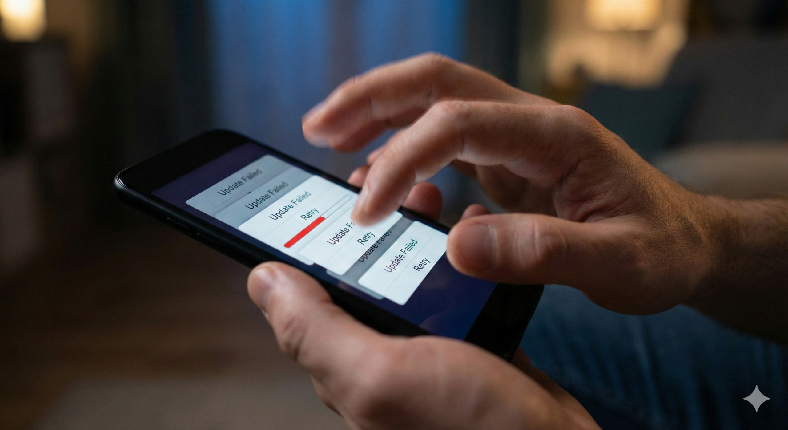 焦って何度もアップデートを試すイメージ画像