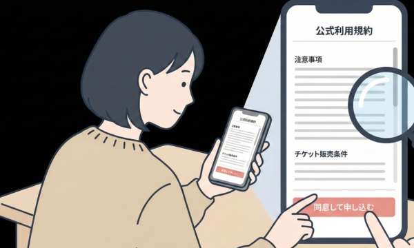 ライブ申し込み時に公式発表の規約を確認するイメージ画像