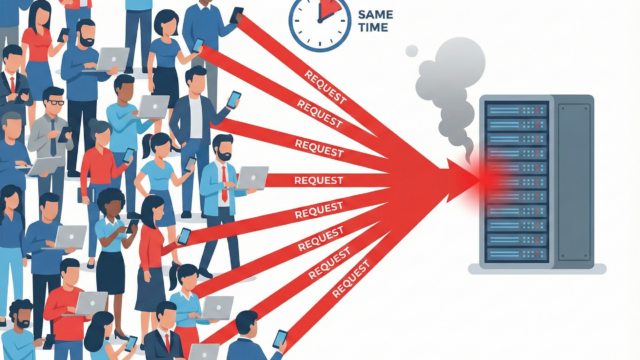 多くの人が同じタイミングでサーバーへリクエストを送る図解画像