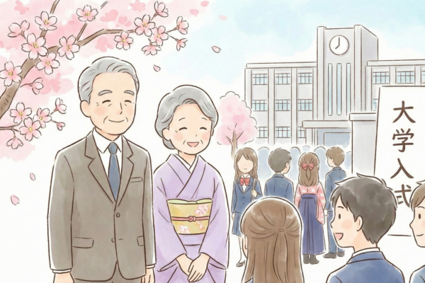 大学の入学式に行く祖父母のイメージ画像