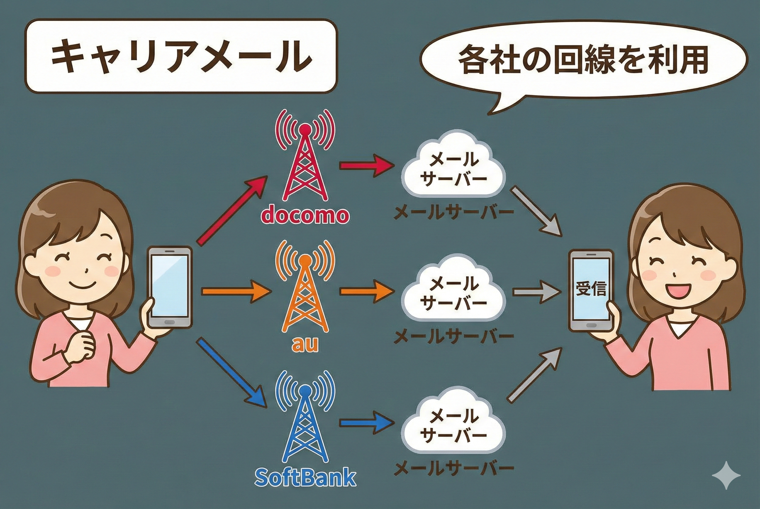 キャリアメール（docomo、au、SoftBankなど）の図解画像
