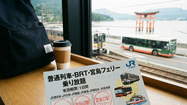 JR線の普通列車とBRT、JR西日本宮島フェリーが乗り放題のイメージ画像