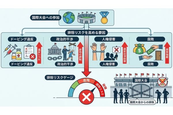 国際大会からの排除リスクを高めるイメージ図解画像