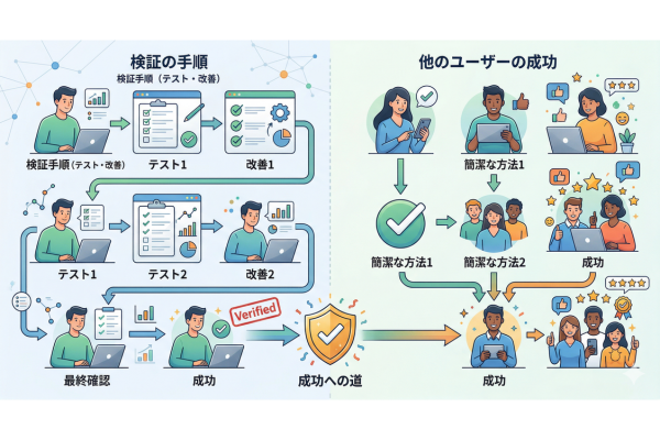 私が検証した手順と、他のユーザーから寄せられた成功例というイメージ図解画像