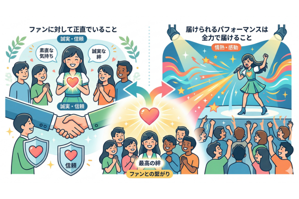ファンに対して正直でいることと、届けられるパフォーマンスは全力で届けることのイメージ図解画像