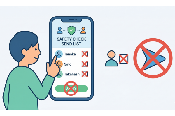 特定の人を選んで安否確認を送ることはできないというイメージ図解画像