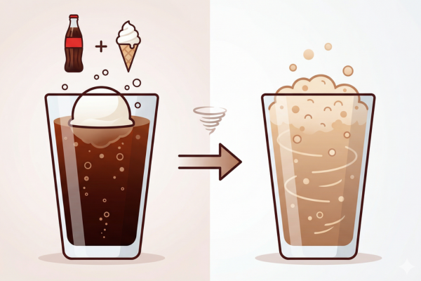コーラフロートのコーラとアイスを全部混ぜた時のイメージ図解画像