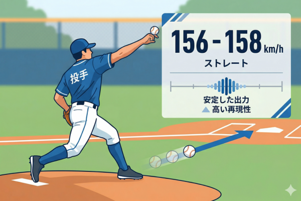 安定して156〜158キロのストレートを投げる投手のイメージ画像