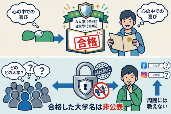 合格した大学の名前を公表していないというイメージ図解画像