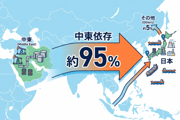 日本の原油輸入に占める中東依存度は、約94〜95％というイメージ図解画像