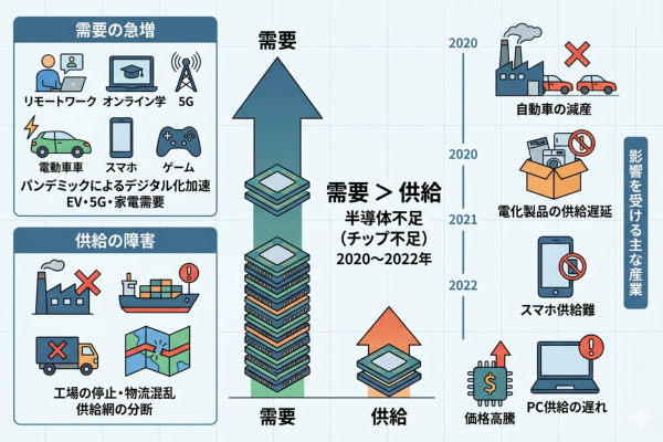 2020〜2022年に半導体不足が起きたイメージ図解画像