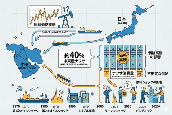 原料ショックによって、業界や消費者も翻弄されてきた歴史というイメージ図解画像