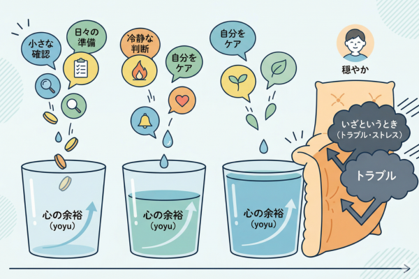 小さな意識の積み重ねが、いざというときの心の余裕につながるかもしれないというイメージ図解画像
