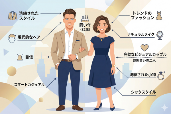32歳の同い年でビジュアル完璧カップルというイメージ図解画像