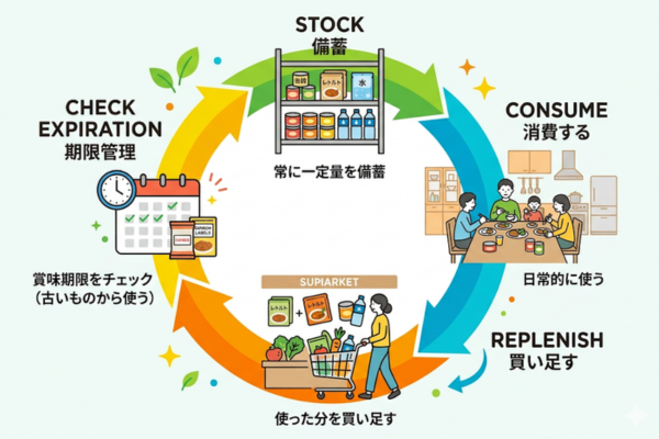 備蓄食品のローリングストックというイメージ図解画像