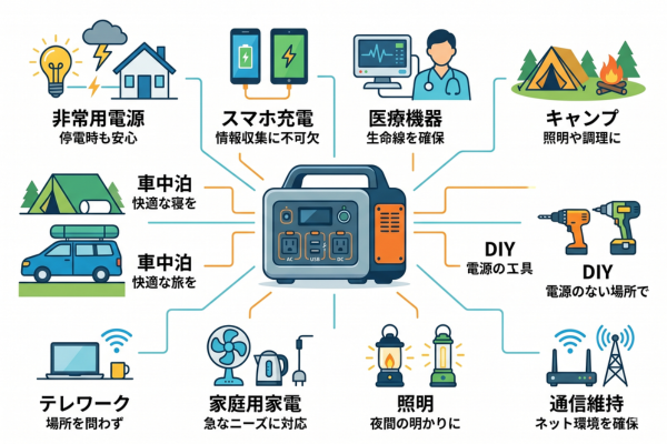 暮らしを守るポータブル電源というイメージ図解画像