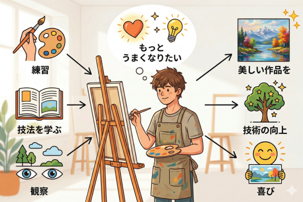 もっと油絵がうまくなりたいという純粋な動機のイメージ図解画像