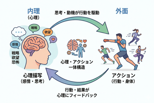 心理描写とアクションが一体化した構造というイメージ図解画像