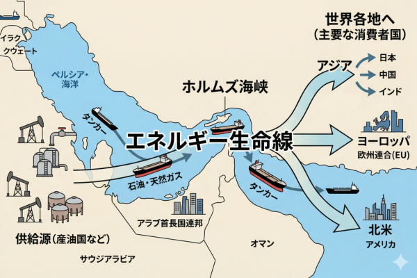 ホルムズ海峡が世界のエネルギー生命線というイメージ図解画像