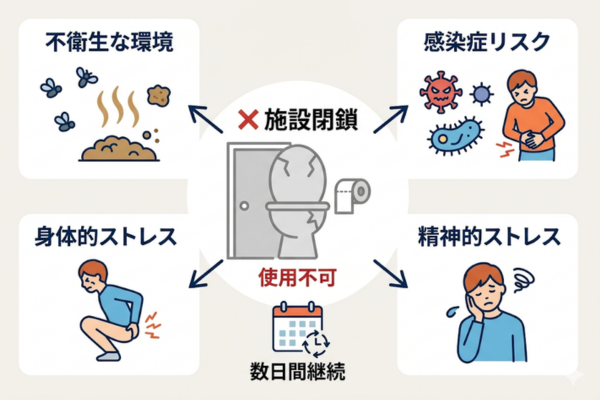 何日間も、まともなトイレがない状態のイメージ図解画像
