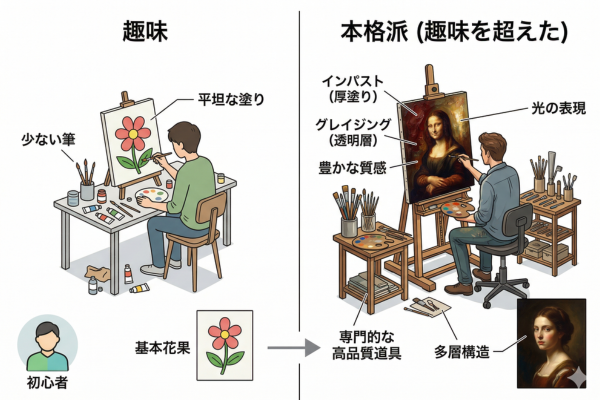趣味のレベルをはるかに超えた本格派の一枚の油絵のイメージ図解画像