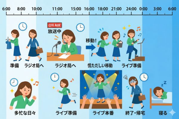 ラジオやライブ重なる多忙な日々のイメージ図解画像