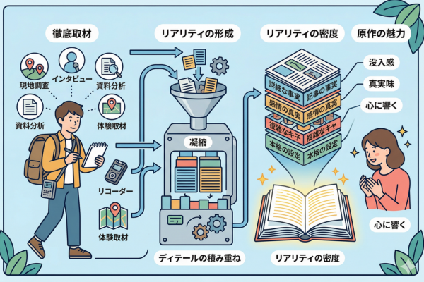 作者の徹底取材に基づくリアリティの密度が原作の魅力というイメージ図解画像