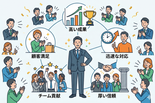 周囲から仕事ぶりが高く評価されているイメージ図解画像