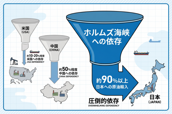 日本はホルムズ海峡への依存度が飛び抜けて高い国というイメージ図解画像
