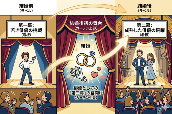 結婚後初の舞台が俳優として「第二幕」の幕開けというイメージ図解画像