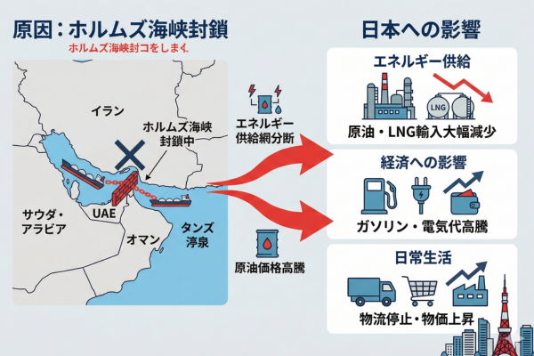ホルムズ海峡封鎖で日本へどんな影響が出るかわからないイメージ図解画像
