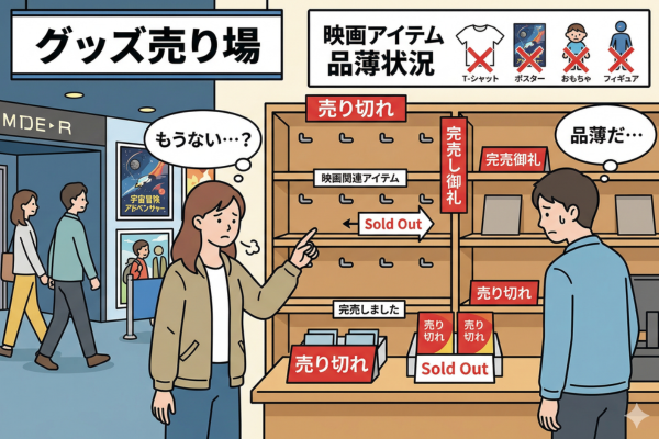 グッズ売り場では映画関連アイテムが品薄になっている店舗映画のイメージ図解画像