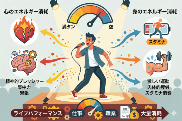 ライブは心身のエネルギーを大量消耗する仕事というイメージ図解画像