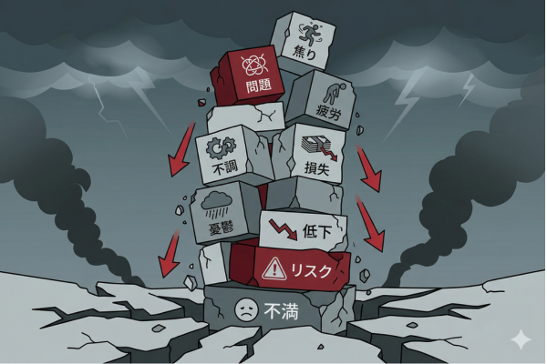 マイナス要素が幾重にも積み重なるイメージ図解画像