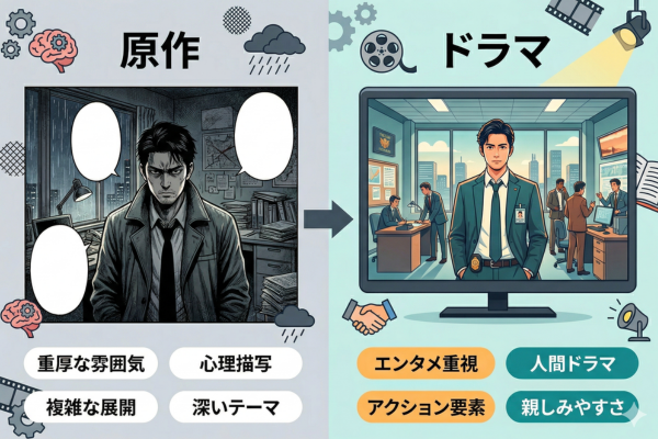 原作とドラマで描写のトーンにも明確な差があるというイメージ図解画像