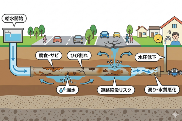 老朽管路の水道インフラというイメージ図解画像