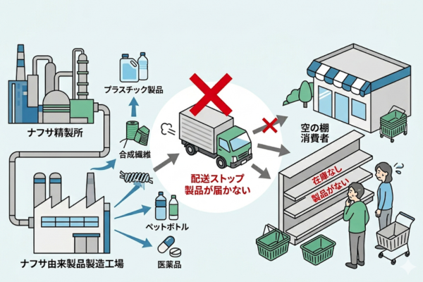 実際にナフサ由来の製品が届いていないというイメージ図解画像
